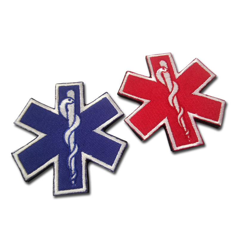 Spot wholesale Blue Life star logo snake rod emergency medical rescue badge embroidery Velcro badge cloth stickers