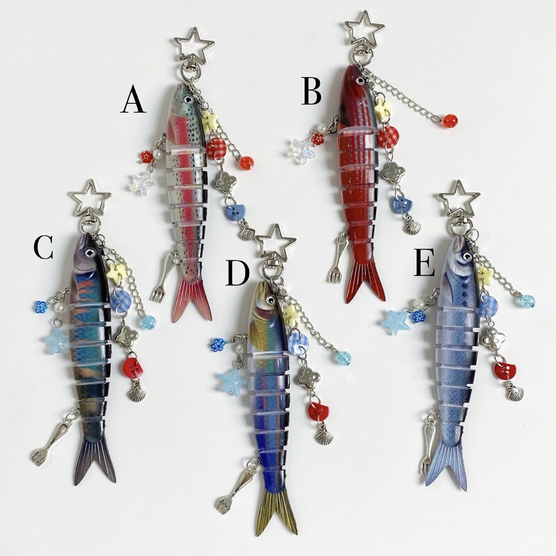 Fish Keychain bionic fish bait keychain marine small fish multi-section fish Luya bag pendant cross-border