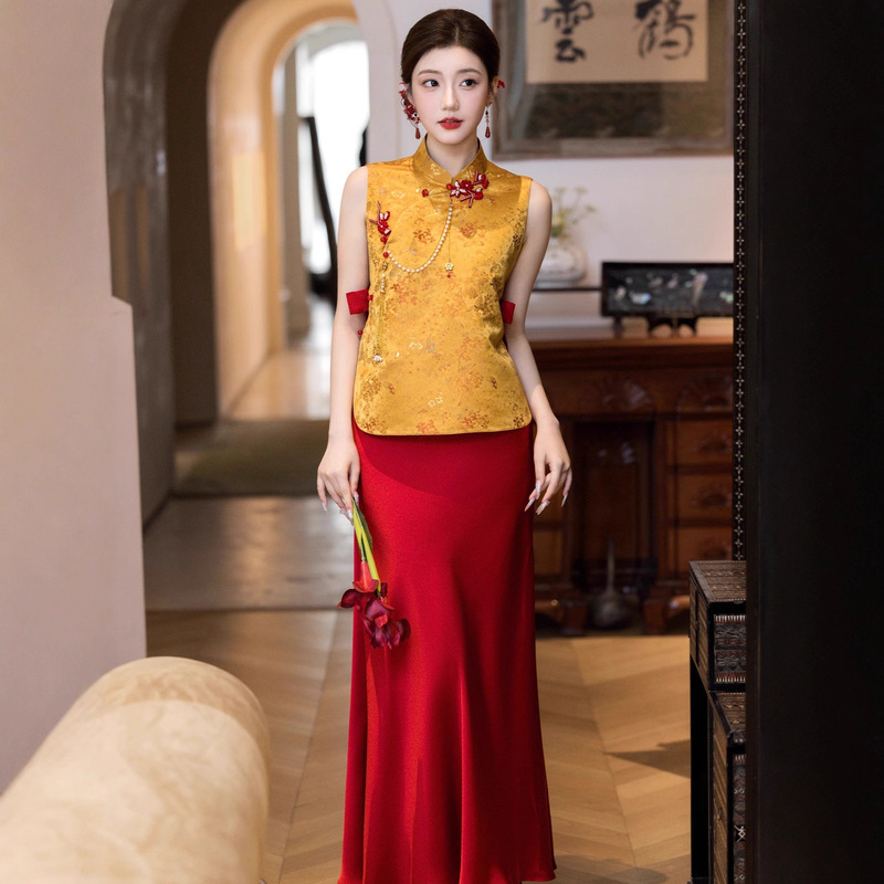 蕾丝晚礼服女2025新款新中式旗袍鱼尾订婚连衣裙平时可穿回门便装|undefined