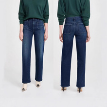 2025早春新款欧美 M O 同款前贴袋高腰直筒牛仔长裤女