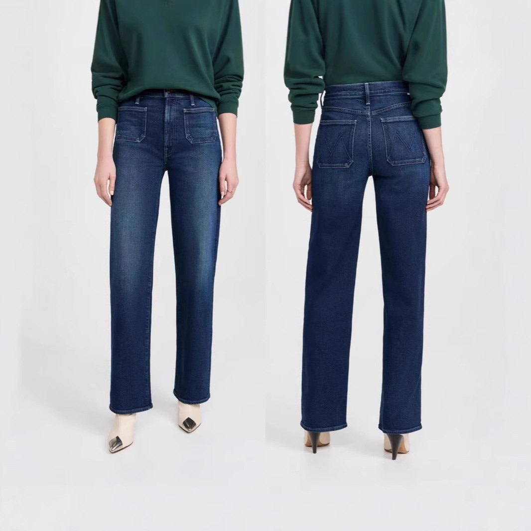 2025早春新款欧美 M O 同款前贴袋高腰直筒牛仔长裤女