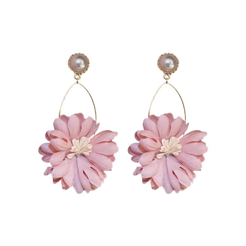 Aguja de plata flor rosa borla estilo vacaciones pendientes verano dulces y exquisitos pendientes pequeños pendientes de diseño fresco mujeres