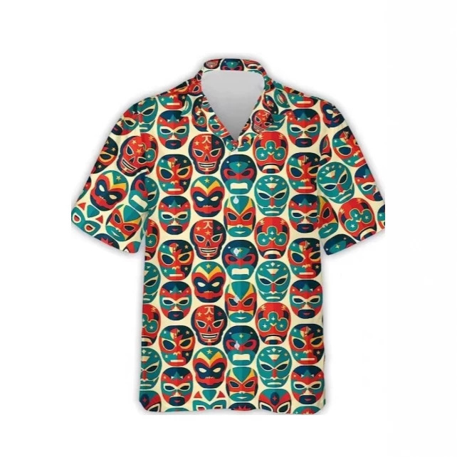 Hawaiian Shirt with Mexican Mask Pattern Suitable for Men's Casual Fashion Beach Tops Casual Shirts