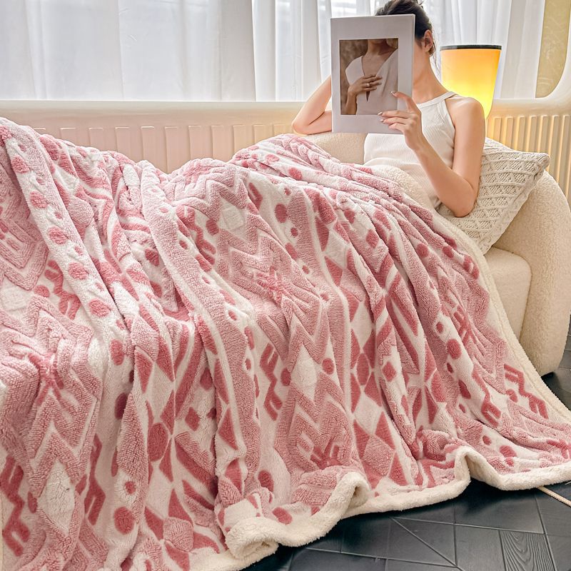 Jacquard catiónico de tres colores de doble capa de cordero manta multifoncional manta de sofá bohemio mantas de calor de bloqueo