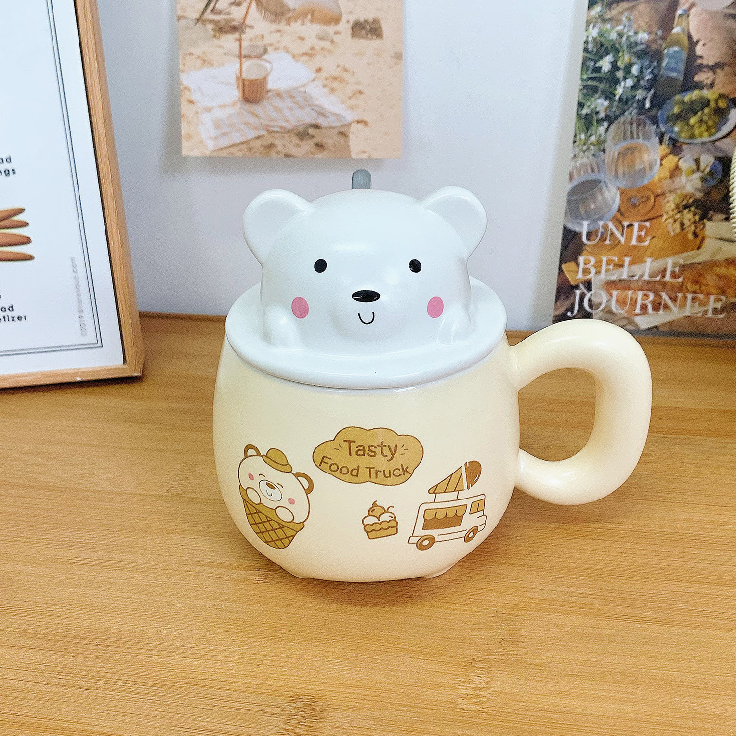 Taza con tapa, cuchara, linda taza de oso, corazón de niña de alto valor, taza de agua potable, regalo de cumpleaños para niñas
