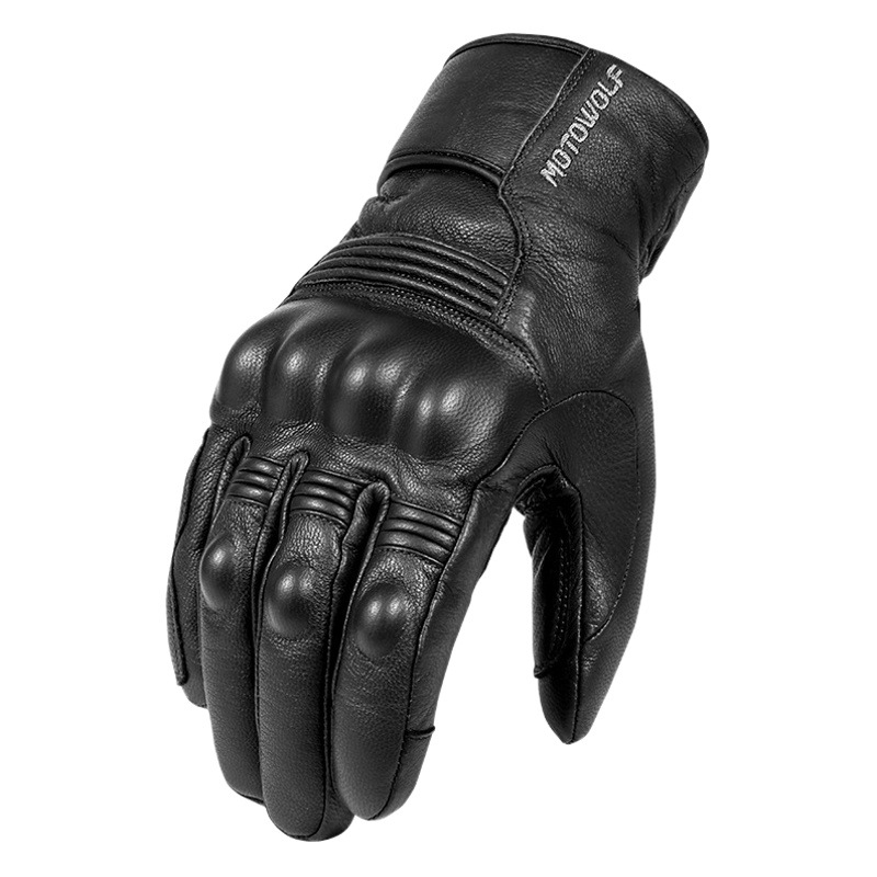 Motocicleta invierno más guantes de cuero de terciopelo ciclismo al aire libre guantes de cuero gruesos a prueba de caídas guantes de caballero retro