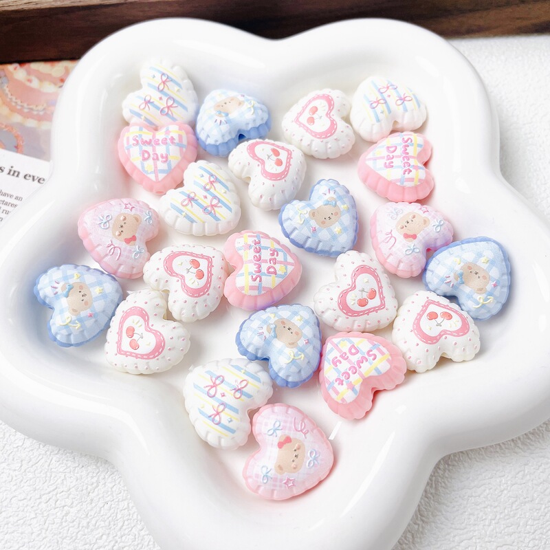Cute cartoon embossed bow, cherry, bear, heart DIY mobile phone chain, bag pendant, car hanging material accessories