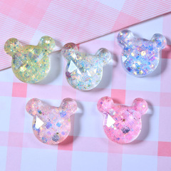 Shimmering glitter bear head resin accessory DIY cream glue phone case storage box sticker