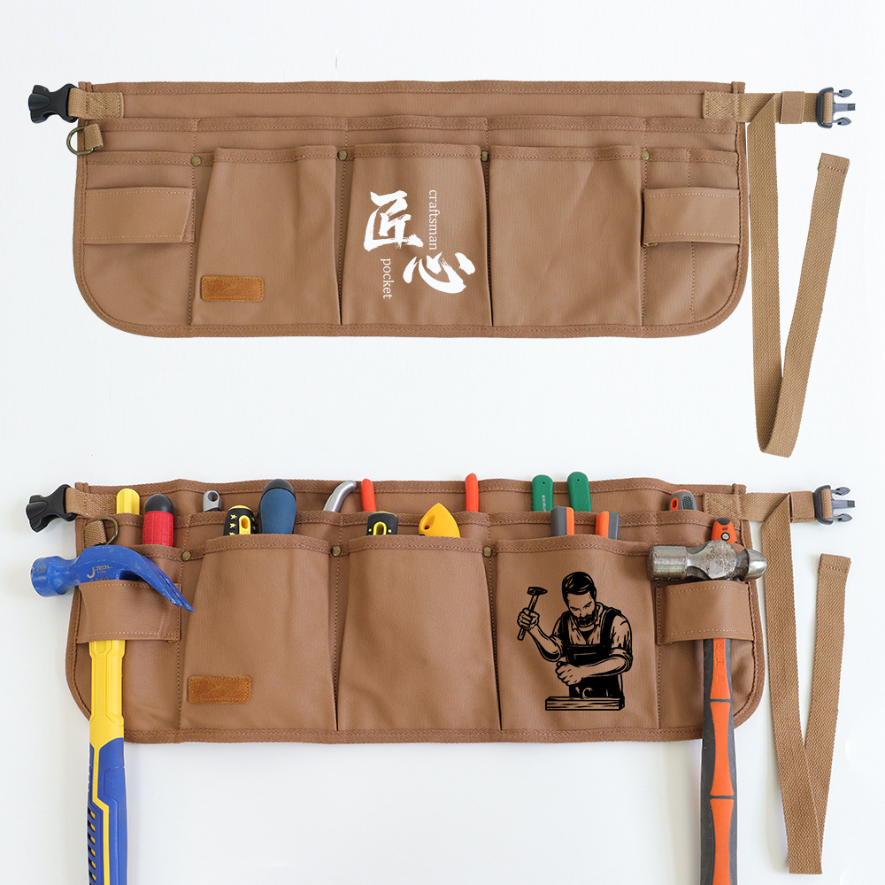 Amazon transfronterizo de bolsillo delantal medio herramientas cortas bolsas de cintura ropa de trabajo de carpintería delantal de lona gruesa cera