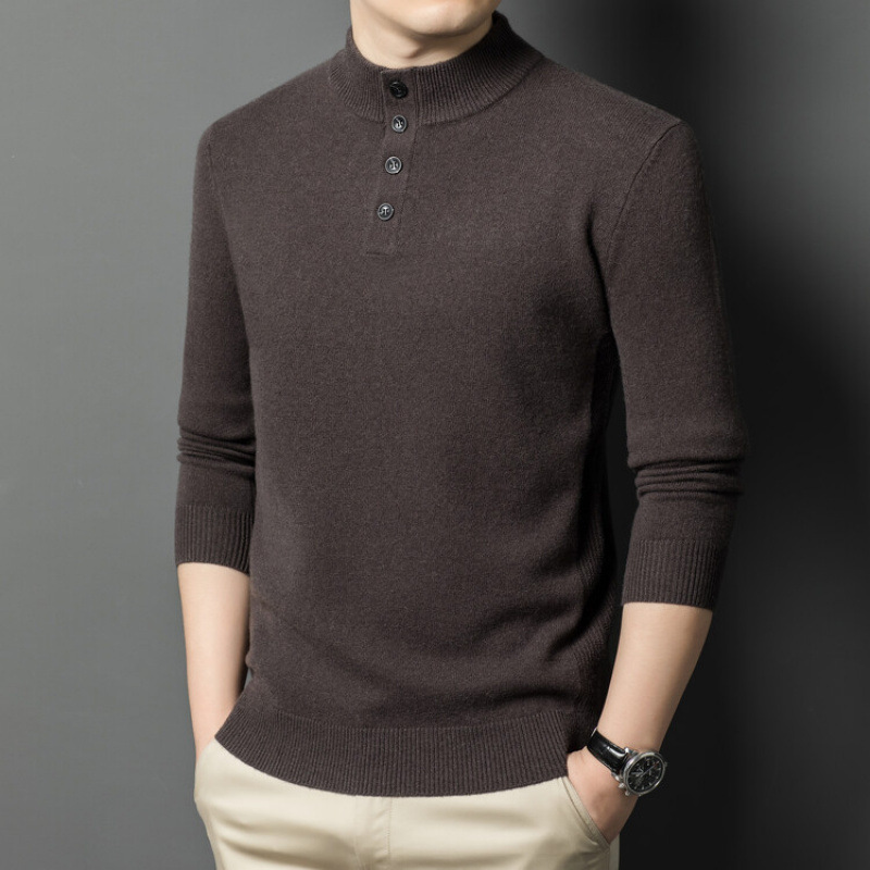 100 순수 양모 스웨터 남자의 가을과 겨울 새로운 젊은 중년 버튼 반 터틀넥 터틀넥 두꺼운 스웨터 캐시미어 스웨터