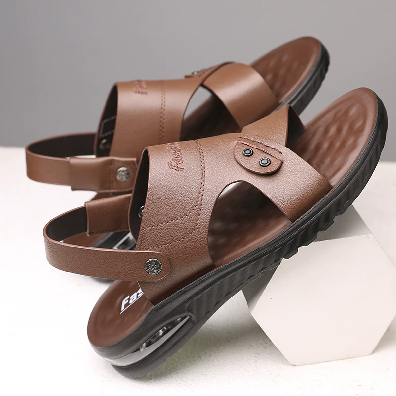Летние новые мужские сандалии мужские кожаные пляжные туфли повседневные мужские туфли с толстой подошвы дышащие нескользкие тапочки