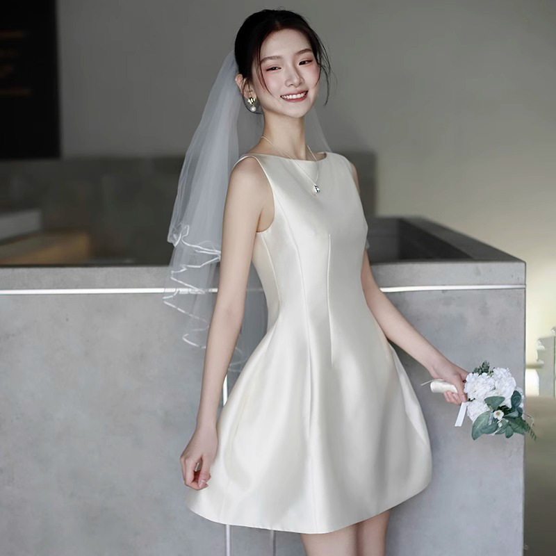 White Waist-Cinching Dress for Women, Slim-Fit, Flattering Tank Dress, A-Line Dress, Short Dress for Petite Figures, Chanel Style