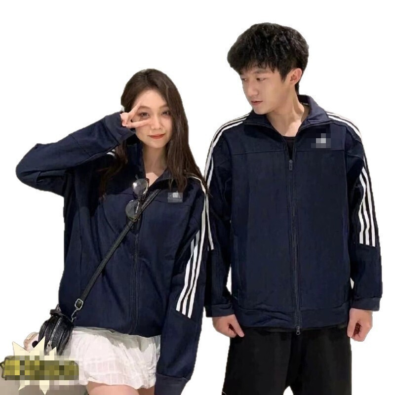 QQ糖同款外套刺绣宽松拉链休闲运动三条杠夹克外套风衣9952|undefined