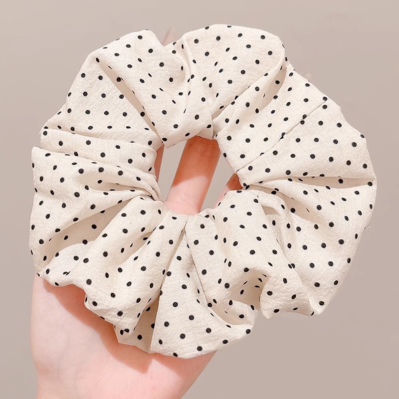 Corbata de pelo de intestino de lunares de crema grande coreana, gomas de goma de cola de caballo suaves para mujer, accesorios para el cabello de bola, accesorios para el cabello, cuerda para la cabeza