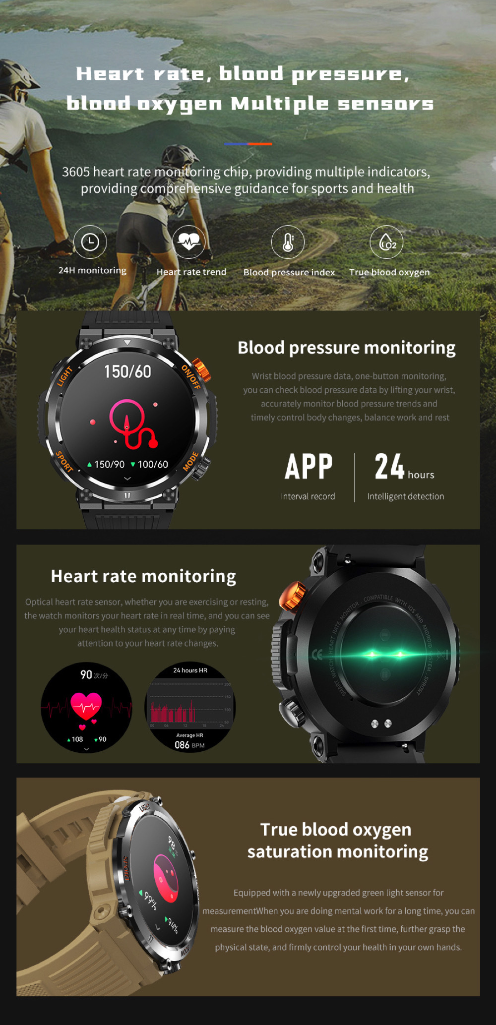HT17 Smart Watch Herren Kompass LED Beleuchtung Outdoor Sport_voghion.com