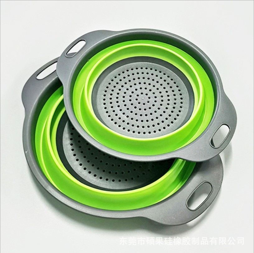 厨房伸缩折叠沥水篮圆形便携瓜果蔬菜硅胶篮 硅胶洗菜篮 宠物碗