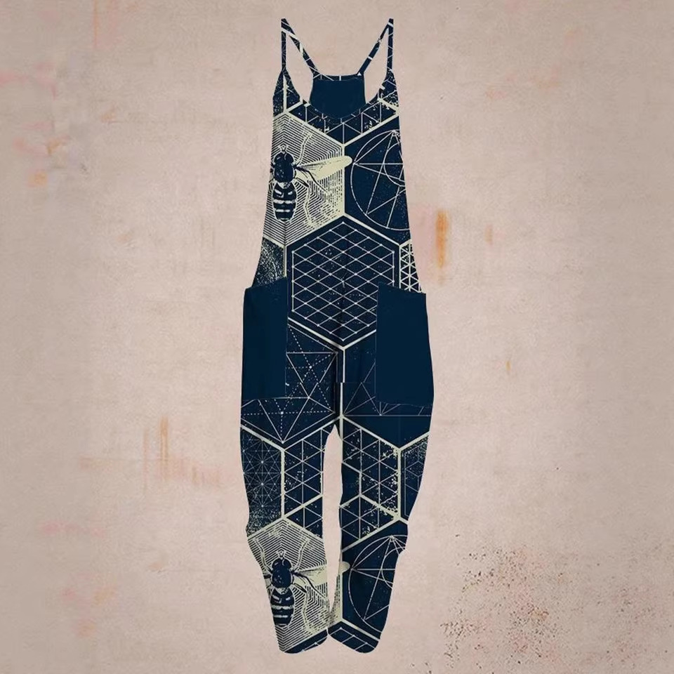 2025 Cross-Border European and American Amazon Foreign Trade High-Waisted European and American Sports Straight-Leg Women's Jumpsuit with Suspenders and Wide-Leg Pants