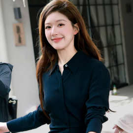 许我耀眼赵露思许妍同款黑色正肩衬衫气质通勤高级感长袖衬衣上衣