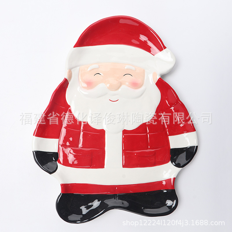 2026 Hand-Painted Export Santa Claus Pine Tree Shaped Ceramic Plate Breakfast Plate Dessert Dish Gift Box Packaging