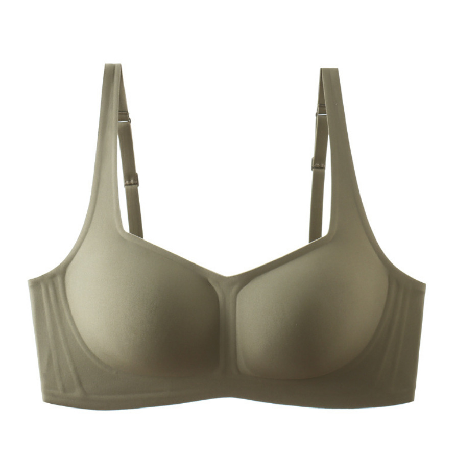 Francés retro chica cuello cuadrado ropa interior de látex sujetador inalámbrico sin costuras de las mujeres pequeño pecho empuja hacia arriba sujetador de soporte superior Delgado