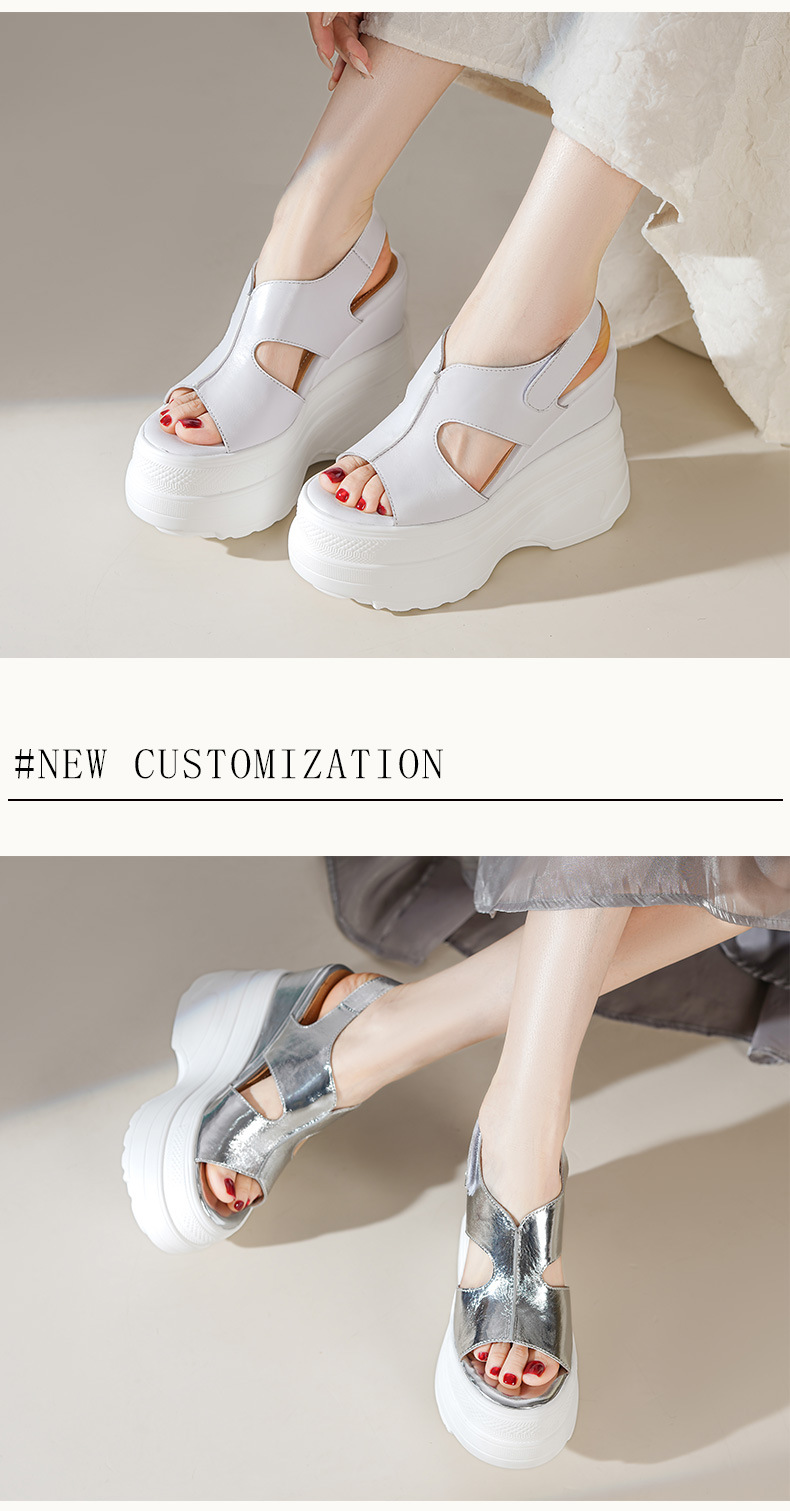 Sandal đế xuồng nữ Yichuan gót 14cm đế dày nhẹ mùa hè — Màu đen, Màu trắng, Màu bạc chi tiết 3