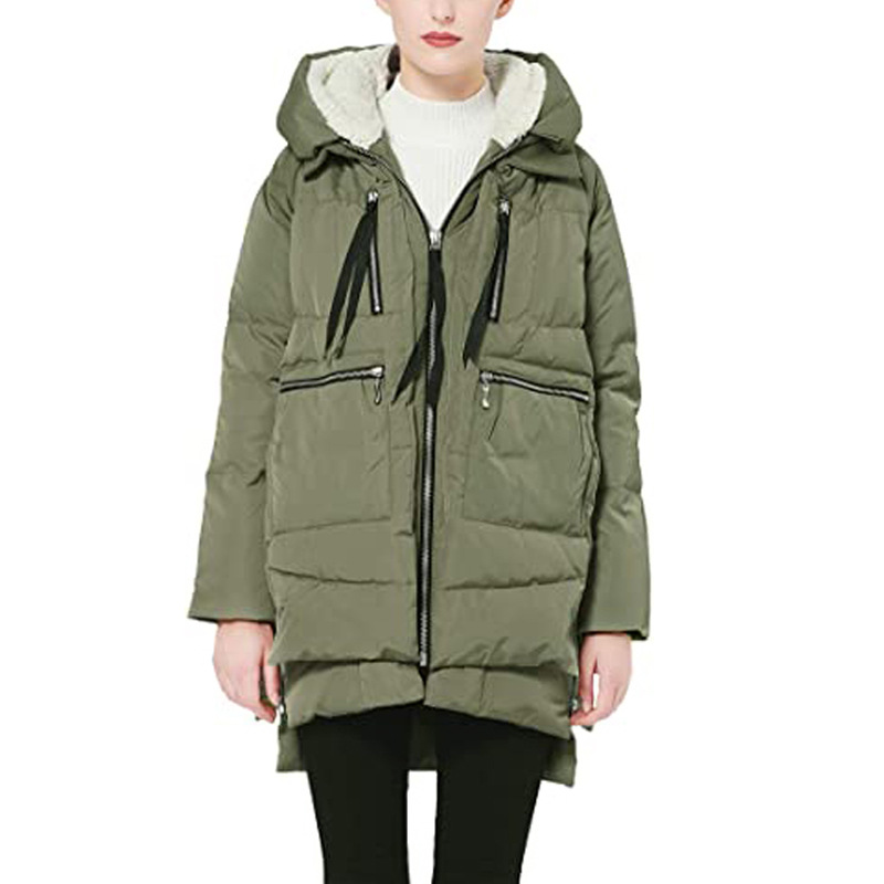 亚马逊外贸女装2022欧美中长款宽松型大口袋连帽棉衣外套新款现货