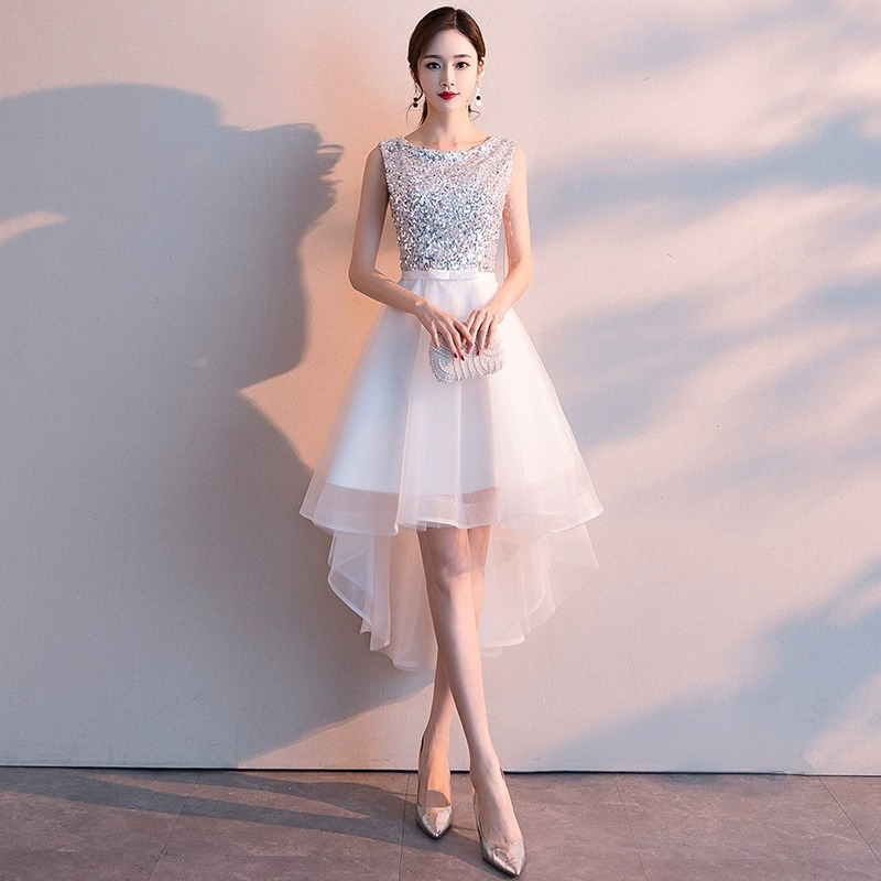 Banquet Evening Dress 2026 New Style Noble and Elegant White Short Front Long Back Mini Dress Women Can Wear Casually