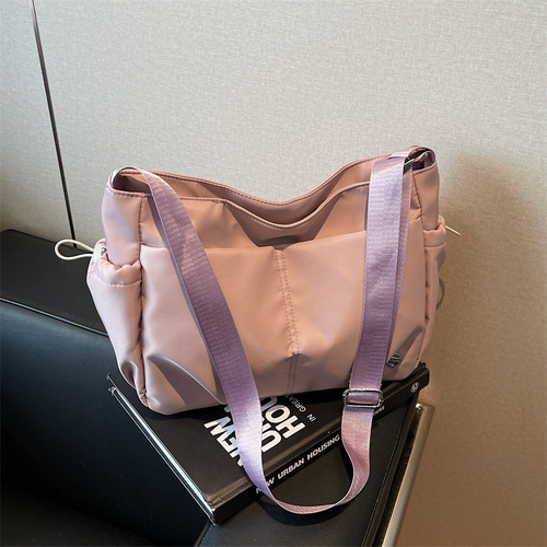 Spring New Casual Women's Crossbody Bag Korean Style Literary Plain Color Student Shoulder Bag Large Capacity Simple Tutoring Bag