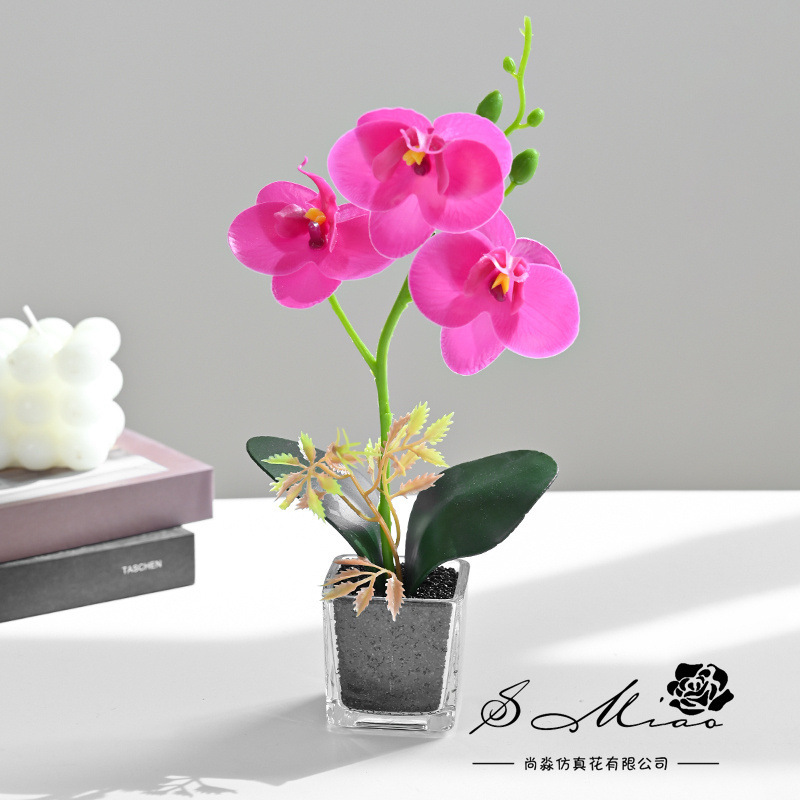 Simulación de flores pequeñas cuatro flores orquídeas mariposa fábrica de bonsai directamente para flores artificiales adornos de decoración interior flores de seda imitación en maceta image 4