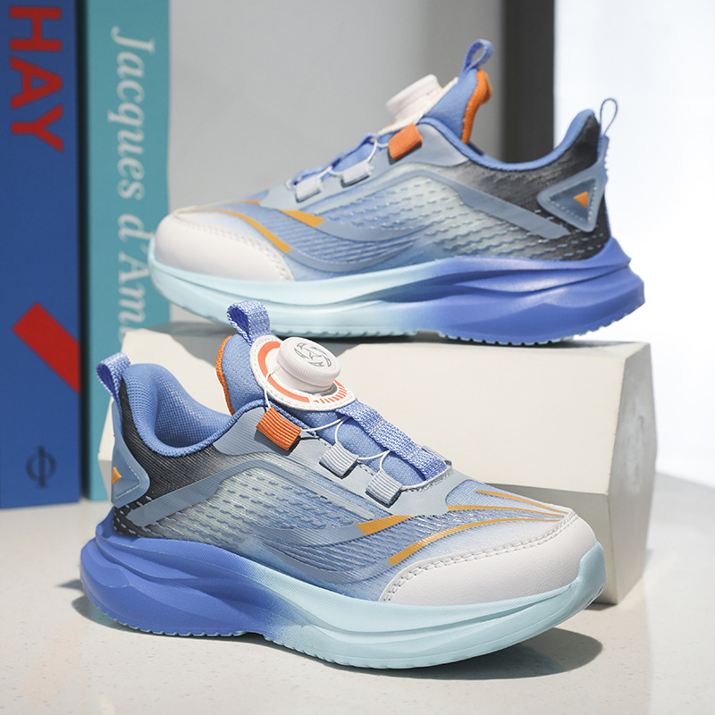 Zapatillas transpirables de malla para niños Zapatillas de baloncesto con hebilla giratoria 2025 Primavera y otoño Zapatillas para correr para niñas ligeras para niños grandes