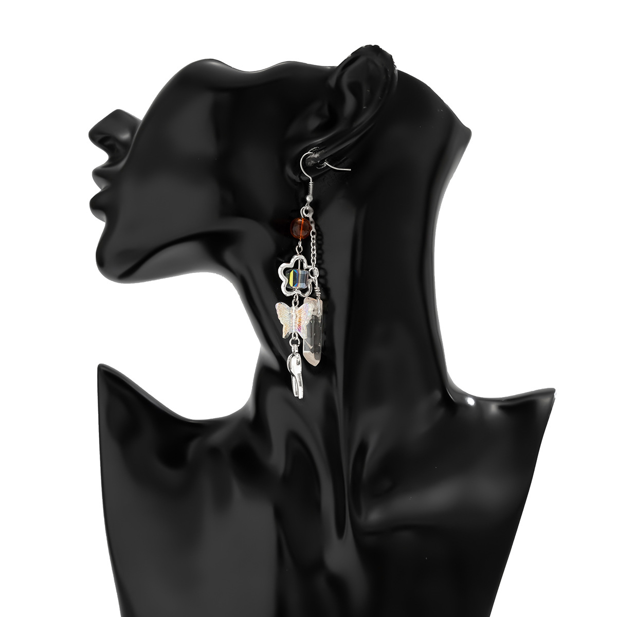 Bijoux, tempérament pastoral et frais, boucles d'oreilles à pampilles papillon, boucles d'oreilles pendantes en cristal artificiel_voghion.com
