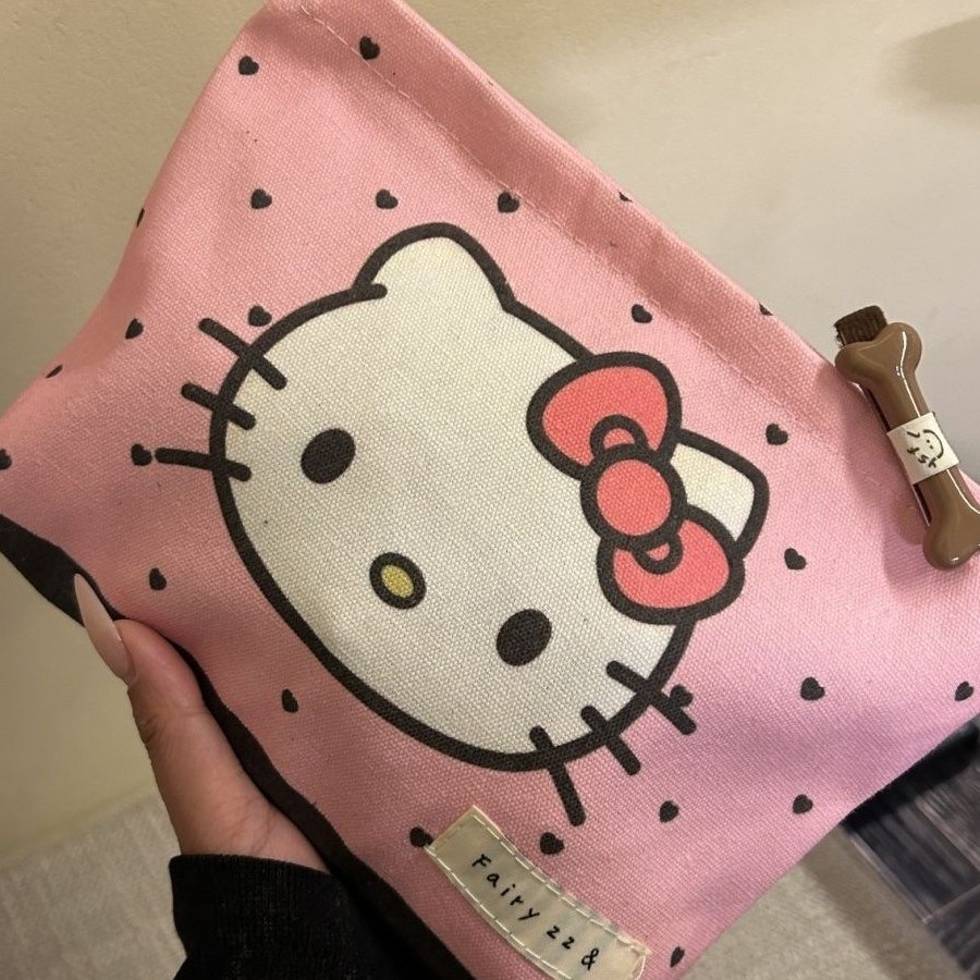 Original Sweetheart Hello Kitty Large Capacity Cosmetic Bag Portable Liner Storage Bag Travel Headphone Coin Purse