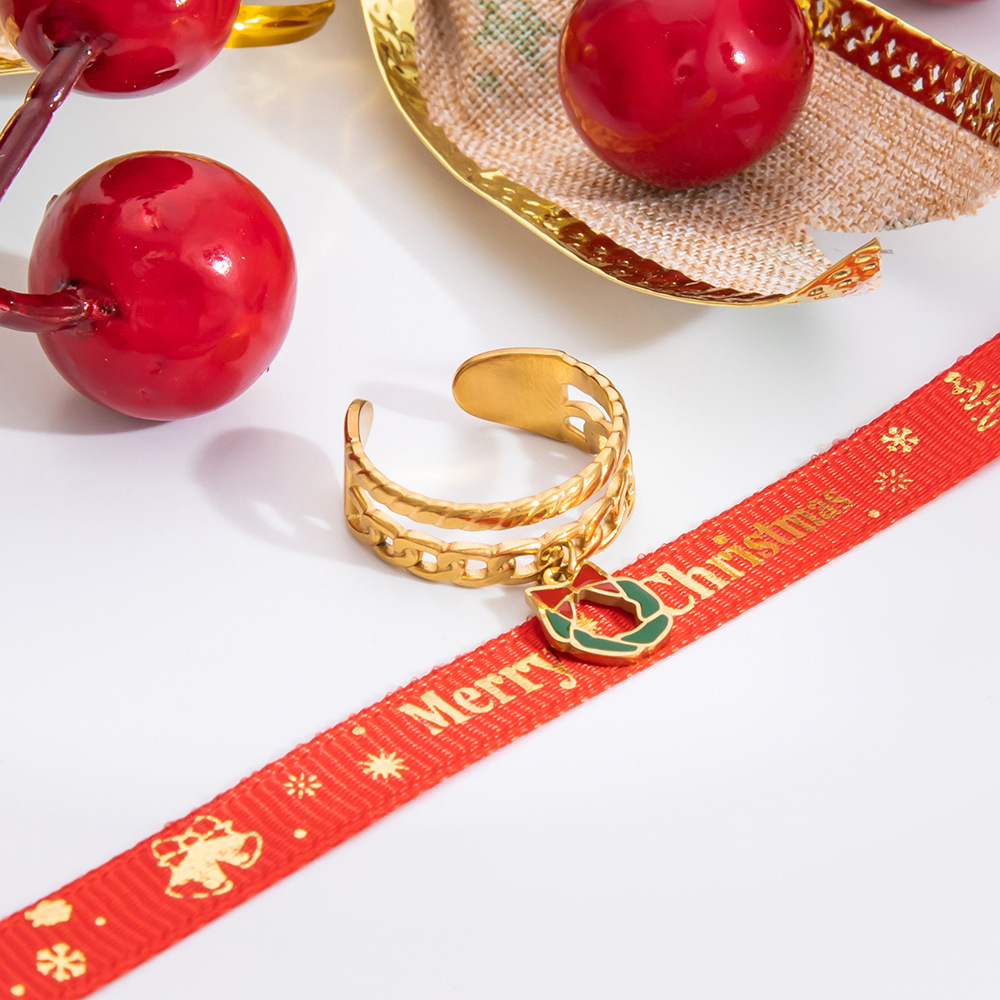 Party, Festival Occasion PVD Coated Real Gold Plated Santa Claus Christmas Socks 304 Stainless Steel Cute Modern Style Classic Style Waterproof Non Tarnish Charm Rings Open Rings
