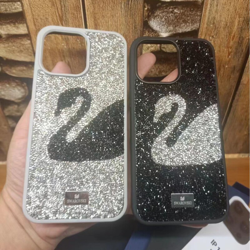 Suitable for Apple iPhone 16 Pro Max Phone Case, Swan Swarovski Rhinestone Phone Case, Trendy