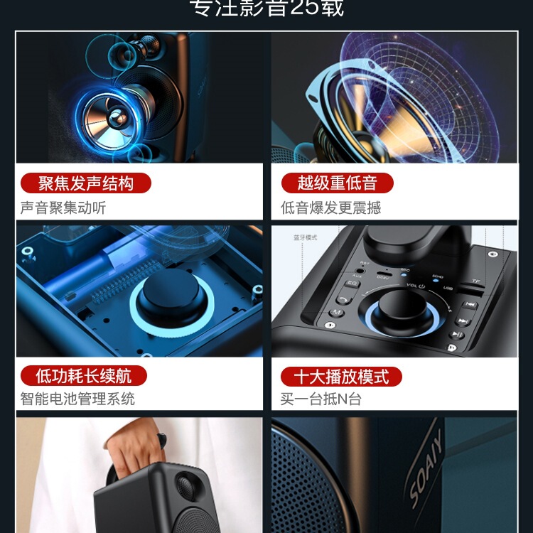 索爱sh36蓝牙音响户外大音量广场舞小音箱家用无线小型手提便携式|undefined