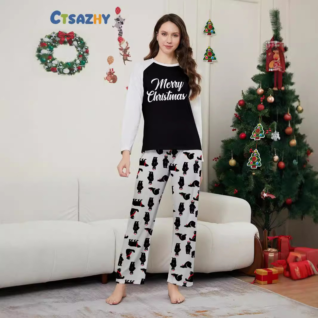 Christmas Bear alphabet Christmas family suit printed home dress pajamas_viptrois.com
