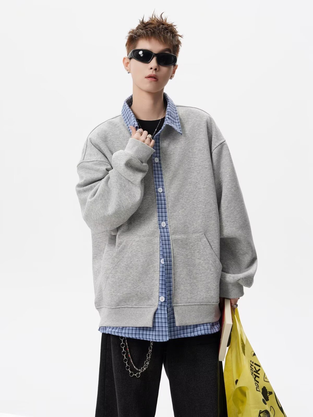 Cardigan con cappuccio uomo patchwork stile casual autunno_voghion.com