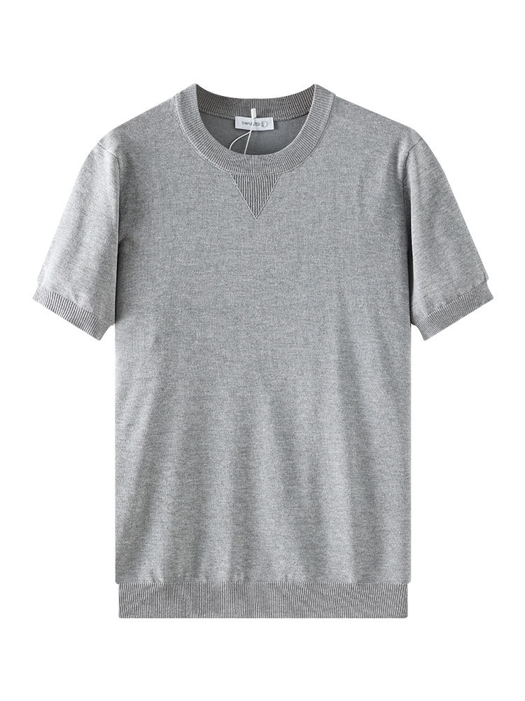 Luz de lujo de alto nivel camiseta de hielo de punto hombre cuello redondo verano texturas delgadas transpirables negocios casuales mangas cortas ropa de hombre