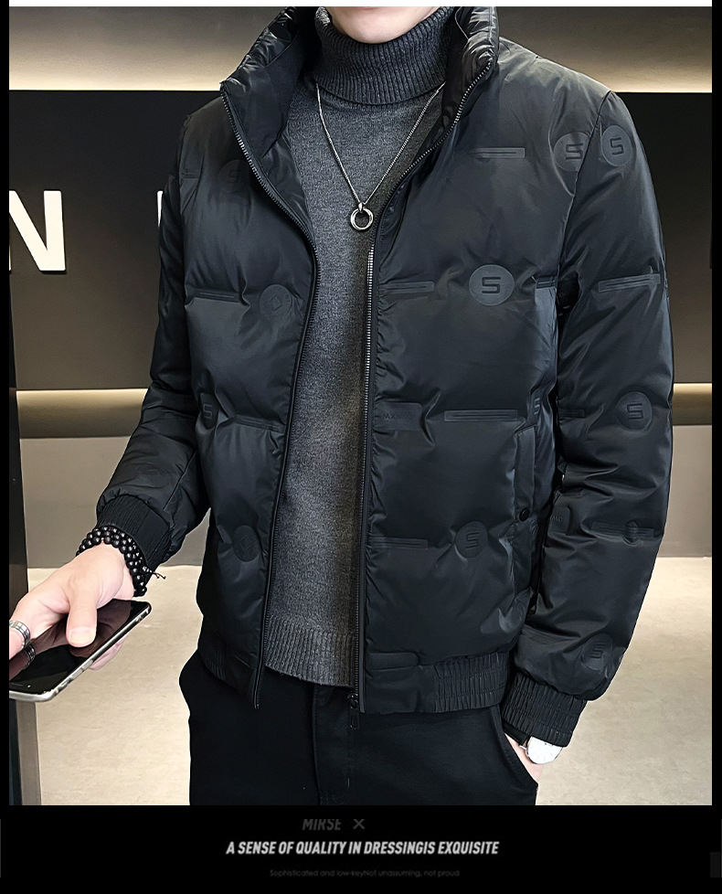 Piumino Giacca da uomo Autunno e inverno Giacca in cotone da uomo di tendenza con colletto in piedi casual di nuova moda_voghion.com