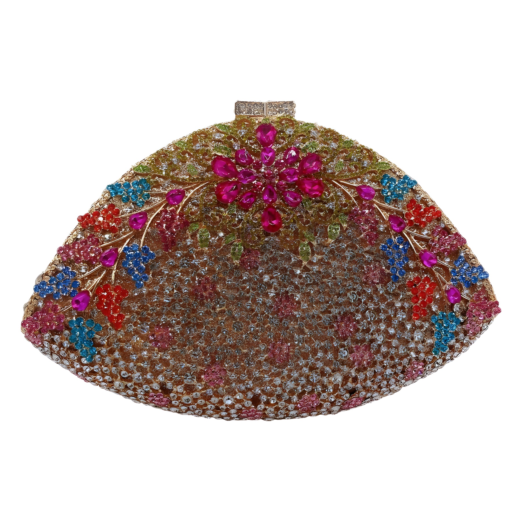 Túi clutch dạ hội đính kim cương hoa tử đằng phong cách Âu Mỹ — Màu vàng kim, Vàng AB, Đế vàng kim cương, Xanh nước hồ