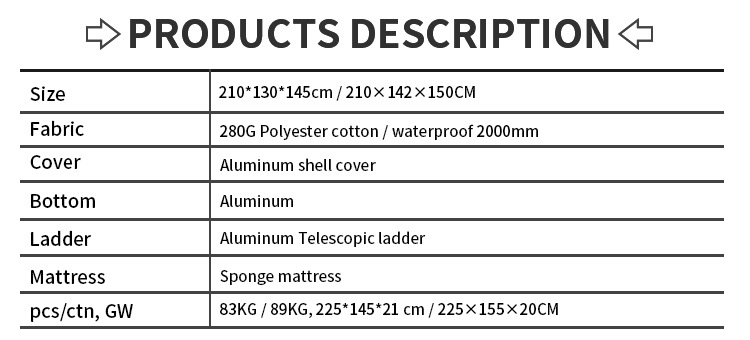 Cross-Border Aluminum Alloy Hard-Shell Roof Tent for Outdoor Camping and Self-Driving Travel, Customized Car Tent 210*130