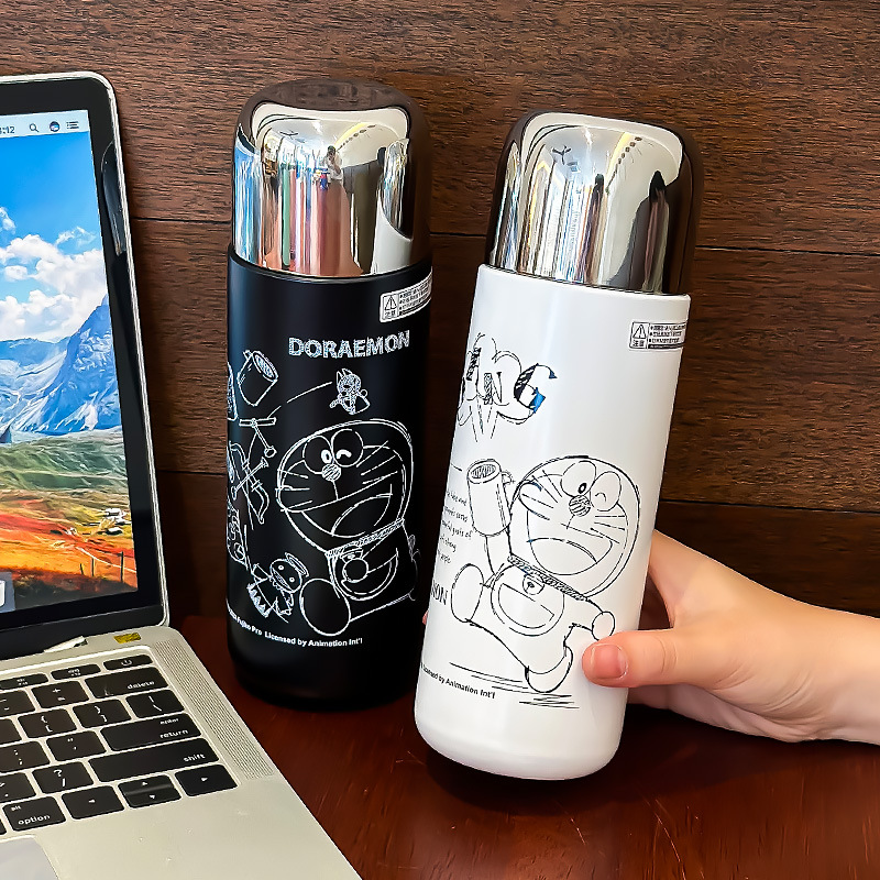 Doraemon 2024 nueva taza de agua de alta calidad de acero inoxidable taza de dibujos animados de estudiantes lindos taza de paja