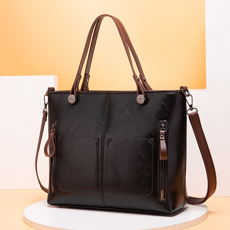 Guangzhou Oil Wax PU-Leder Neue Mode Doppeltasche Handtasche Einzelschulter Diagonal Straddle Bag_voghion.com