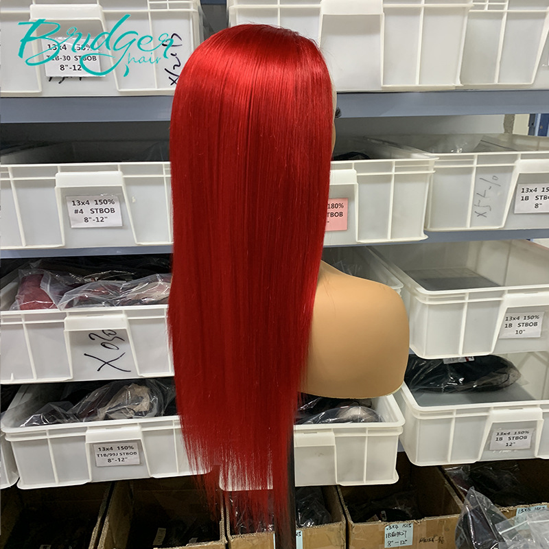 13*4 full lace frontal headgear red red straight human hair humanhairwigs_voghion.com