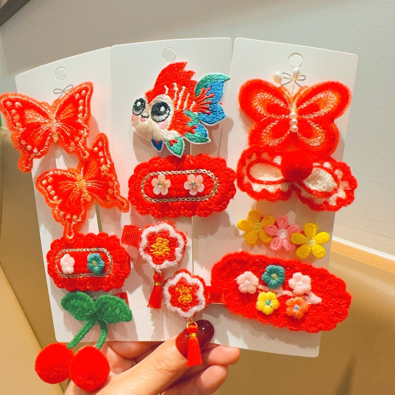 Clip de cabello de arco rojo lindos dibujos animados para bebés no lastimar el cabello de niñas tejido pinzas de cabello de niñas joyas para el cabello