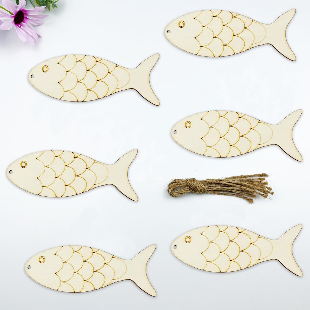 30 pieces of fish wood chips + hemp rope