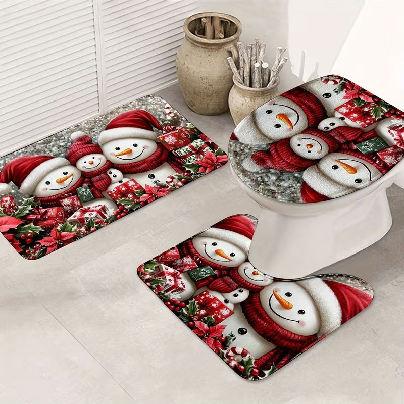 Cross-border diatomite toilet seat cover and floor mat 3-piece set, water-absorbent, dirt-resistant, non-slip floor mat, Christmas holiday floor mat