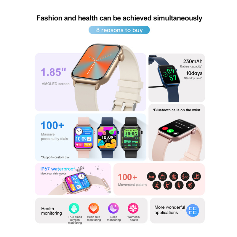 2024 Nuevo zw64 reloj inteligente 1,85 pulgadas amled frontera estrecha salud multifuncional Bluetooth reloj deportivo