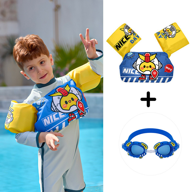 Chaleco flotante infantil de dibujos animados grueso chaleco de natación para niños combinación de gafas de natación pony