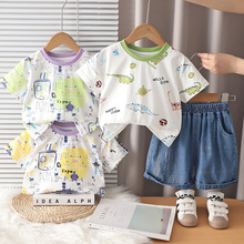 男童夏装休闲套装2026新款中小童夏季牛仔短袖潮帅气时髦短袖批发